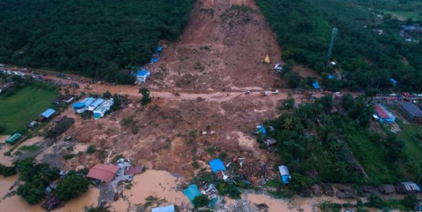 A landslide in Thalphyugone village in Paung township, Mon state on August 9, 2019. Photo: Sai Aung Main/AFP