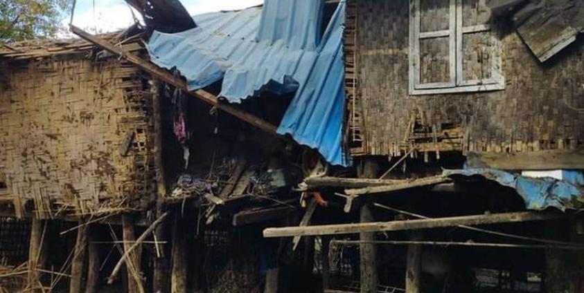 A home in Minbya Township was damaged by a junta shelling on Tuesday.