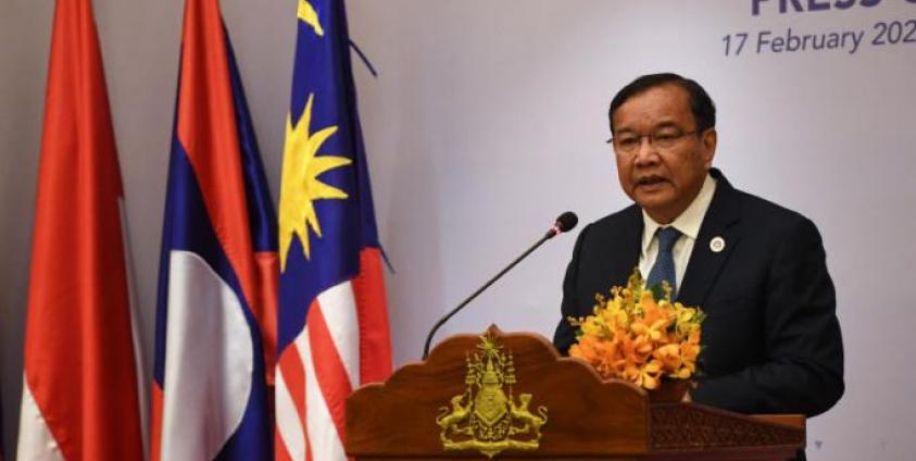 Cambodia's Foreign Minister Prak Sokhonn speaks during the Association of Southeast Asian Nations (ASEAN) Foreign Ministers' Retreat press conference in Phnom Penh on February 17, 2022. Photo: AFP