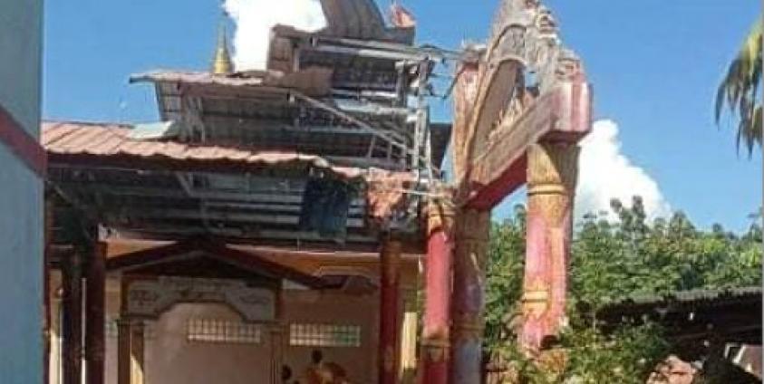 A Mon monastery hit by Burmese Army’s mortar shells.