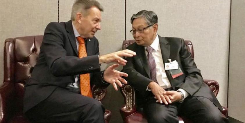 ICRC President Peter Maurer meets with H.E. Kyaw Tint Swe, Union Minister for the Office of the State Counsellor. Important discussion on humanitarian challenges in Rakhine. Photo: Peter Maurer/Twitter