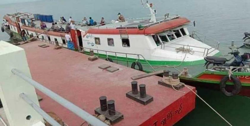 A ferryboat plying the water route between Myeik and Kyunsu is docked at a jetty in Myeik.