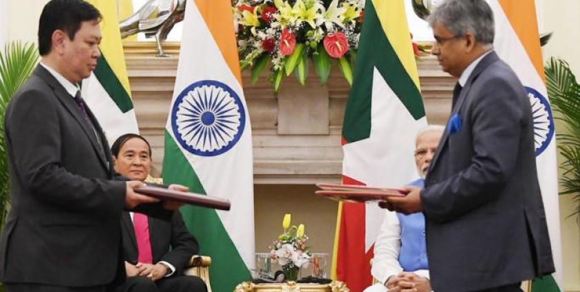 The Prime Minister, Shri Narendra Modi and the President of Myanmar, Mr. U. Win Myint witnessing the exchange of Agreements between India and Myanmar, at Hyderabad House, in New Delhi on February 27, 2020. Photo: PM INDIA