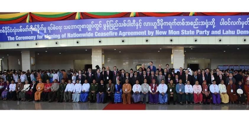 The nationwide ceasefire agreement signing ceremony of the New Mon State Party (NMSP) and the Lahu Democratic Union (LDU) (Photo – MNA)