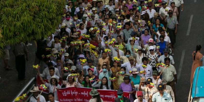 Protesters take part in a rally against what organisers called "insults" to Buddhism and Myanmar's sovereignty in Yangon on February 9, 2020. Photo: Sai Aung Main/AFP