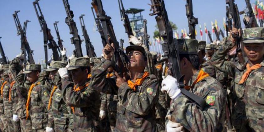 Shan State Army - South (SSA-S) soldiers training at their headquarters in Loi Tai Leng, in Myanmar's northeastern Shan State. Photo: KC Ortiz/AFP