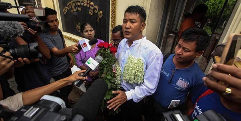 Former child soldier Aung Ko Htwe speaks to the media. Photo: Thura/Mizzima