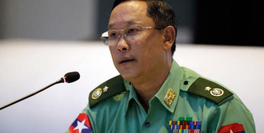 Myanmar's Major General Tun Tun Nyi talks to journalists about the recent conflict in northern Rakhine State, during a press conference at defense services museum in Naypyitaw, Myanmar, 25 March 2019. Photo: Hein Htet/EPA