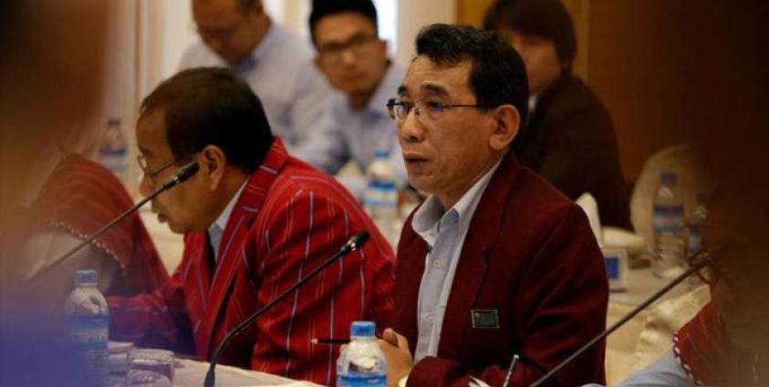 Karenni National Progressive Party (KNPP) vice chairman Khu Oo Reh speaks during a meeting of the National Reconciliation and Peace Center (NRPC) and Karenni National Progressive Party (KNPP) in Naypyitaw, Myanmar, 18 March 2019. Photo: Hein Htet/EPA