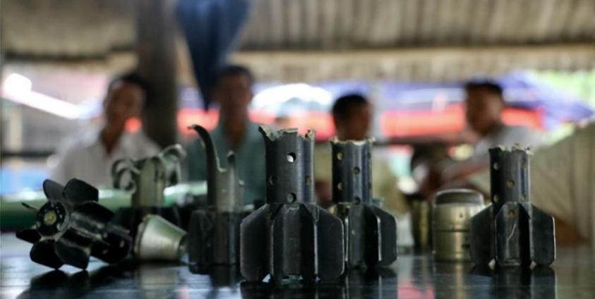 Photo shows pieces of shrapnel from an artillery shell landed and exploded in a village in September 2019. (Photo: Aljazeera)