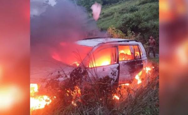 Photo caption – The vehicle torched by ARSA members