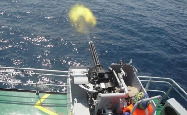 Myanmar Navy conducting artillery firing drills at sea