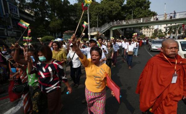 Protesters take part in a rally against what organisers called "insults" to Buddhism and Myanmar's sovereignty in Yangon on February 9, 2020. Photo: Sai Aung Main/AFP