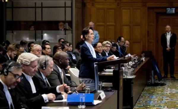 China sides with Myanmar in ICJ "genocide" case at the Hague. Myanmar State Counsellor Aung San Suu Kyi speaks at the ICJ in The Hague, The Netherlands, 11 December 2019. Photo: Koen Van Weel/EPA