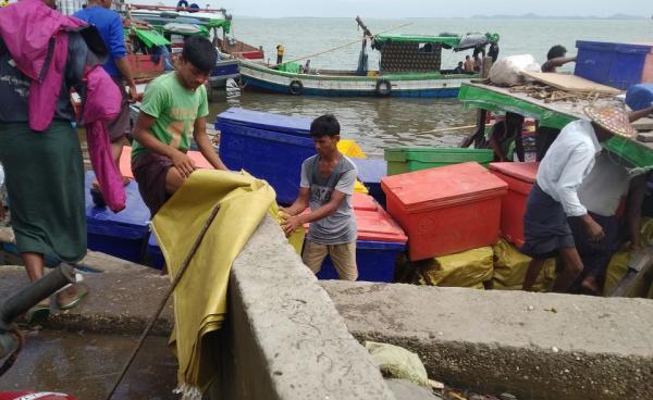 Motorboats moored at Mi Zan Jetty in Sittwe