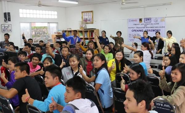 Students attend the opening ceremony of Tak Community College in Mae Sot.