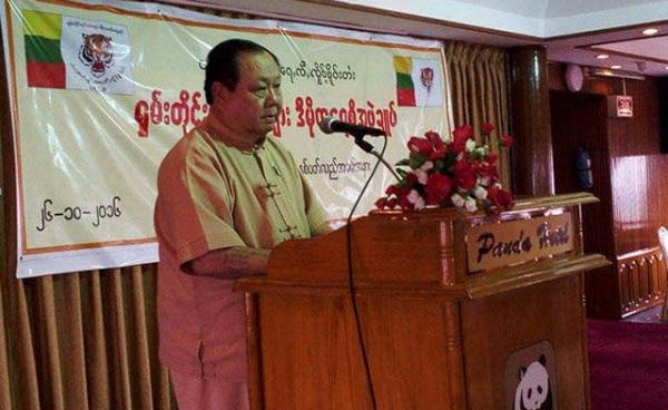 Photo SHAN- the Shan Nationalities League for Democracy’s chairman Khun Htun Oo speaks at the 28th anniversary ceremony in Yangon.