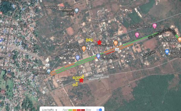 The closed BGF and Nyaung Ben Gate (Google Map)