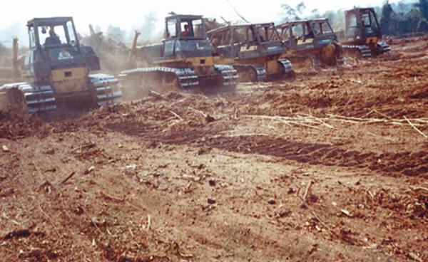 Yuzana bulldozers cleared forests near Awng Ra village in Hukawng valley, western Kachin State in 2008. 