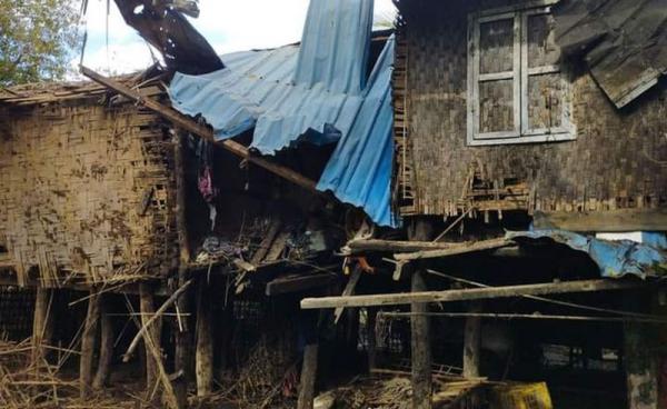 A home in Minbya Township was damaged by a junta shelling on Tuesday.