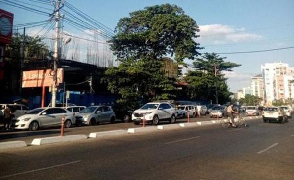 The site of the blast is seen on Lay Daunt Kan Road