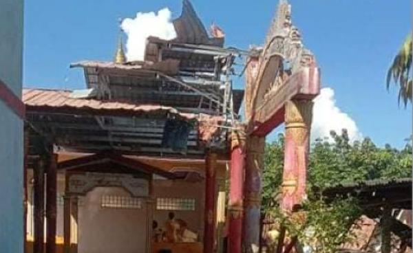 A Mon monastery hit by Burmese Army’s mortar shells.