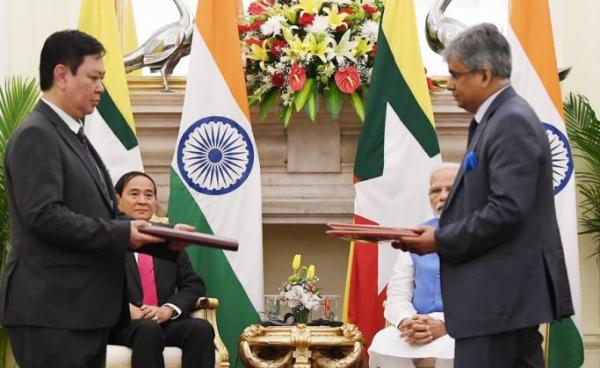 The Prime Minister, Shri Narendra Modi and the President of Myanmar, Mr. U. Win Myint witnessing the exchange of Agreements between India and Myanmar, at Hyderabad House, in New Delhi on February 27, 2020. Photo: PM INDIA