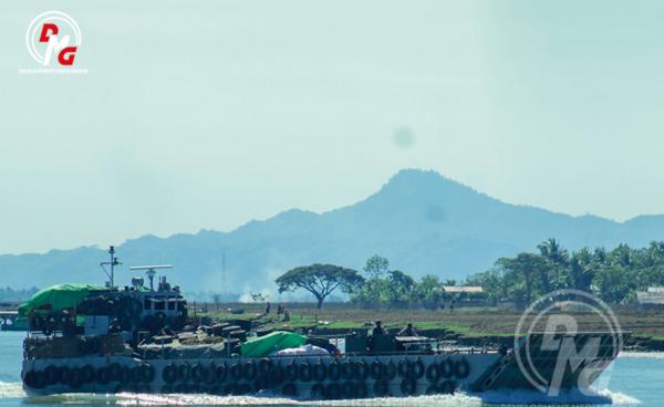 A Military Council vessel transporting food in Rakhine State