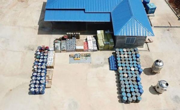 Myanmar’s military displays seized drugs and drug-making materials for the press, foreign military attachés and international anti-narcotic organizations in Kutkai Township, northern Shan State on March 6. / The Office of the Commander-in-Chief of the Defense Services | irrawaddy.com