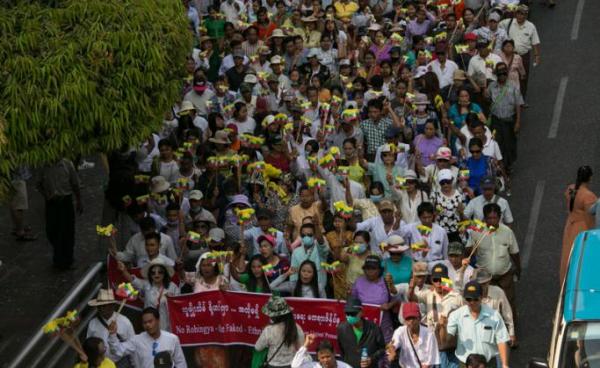 Protesters take part in a rally against what organisers called "insults" to Buddhism and Myanmar's sovereignty in Yangon on February 9, 2020. Photo: Sai Aung Main/AFP