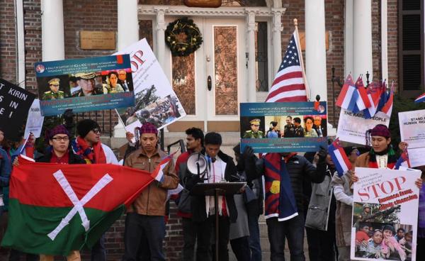 Ethnic groups rally in front of Myanmar Embassy in Washington Supporting ICJ lawsuit. (Photo-KOA)