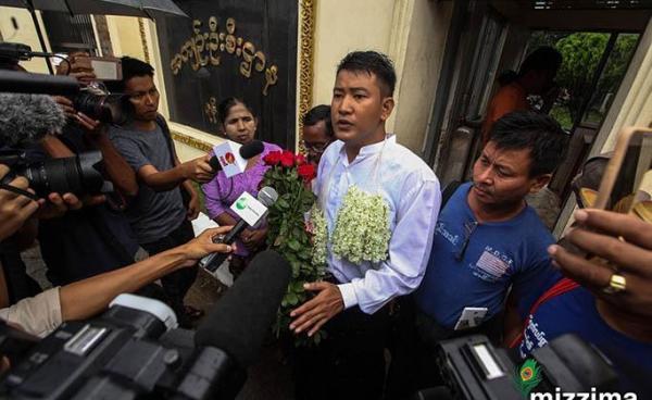 Former child soldier Aung Ko Htwe speaks to the media. Photo: Thura/Mizzima