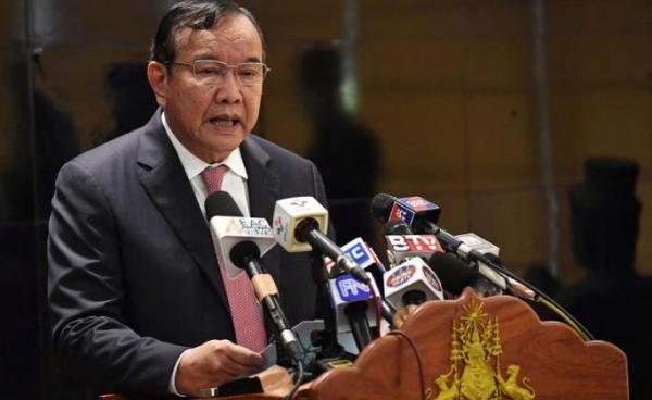 Cambodia's Foreign Minister Prak Sokhonn, the Association of Southeast Asian Nations (ASEAN) special envoy to Myanmar, speaks during a press conference at Phnom Penh international airport on March 23, 2022. Photo:TANG CHHIN Sothy / AFP