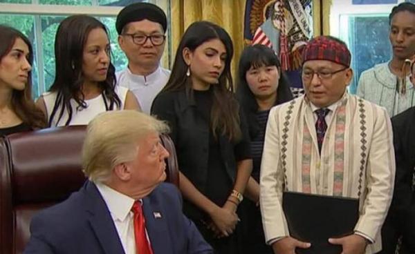 Hkalam Samson, chairman of the Kachin Baptist Convention (KBC), (Right). Screenshot: White House Video