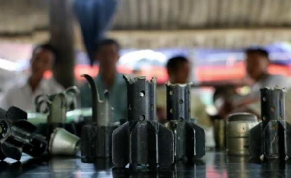 Photo shows pieces of shrapnel from an artillery shell landed and exploded in a village in September 2019. (Photo: Aljazeera)