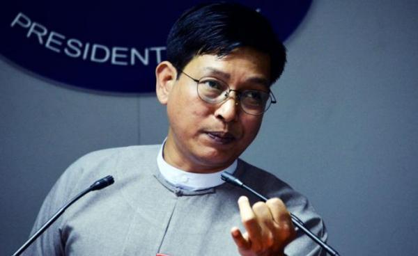 Myanmar government spokesman Zaw Htay speaks during a press conference at the Presidential Palace in Naypyidaw. Photo: AFP